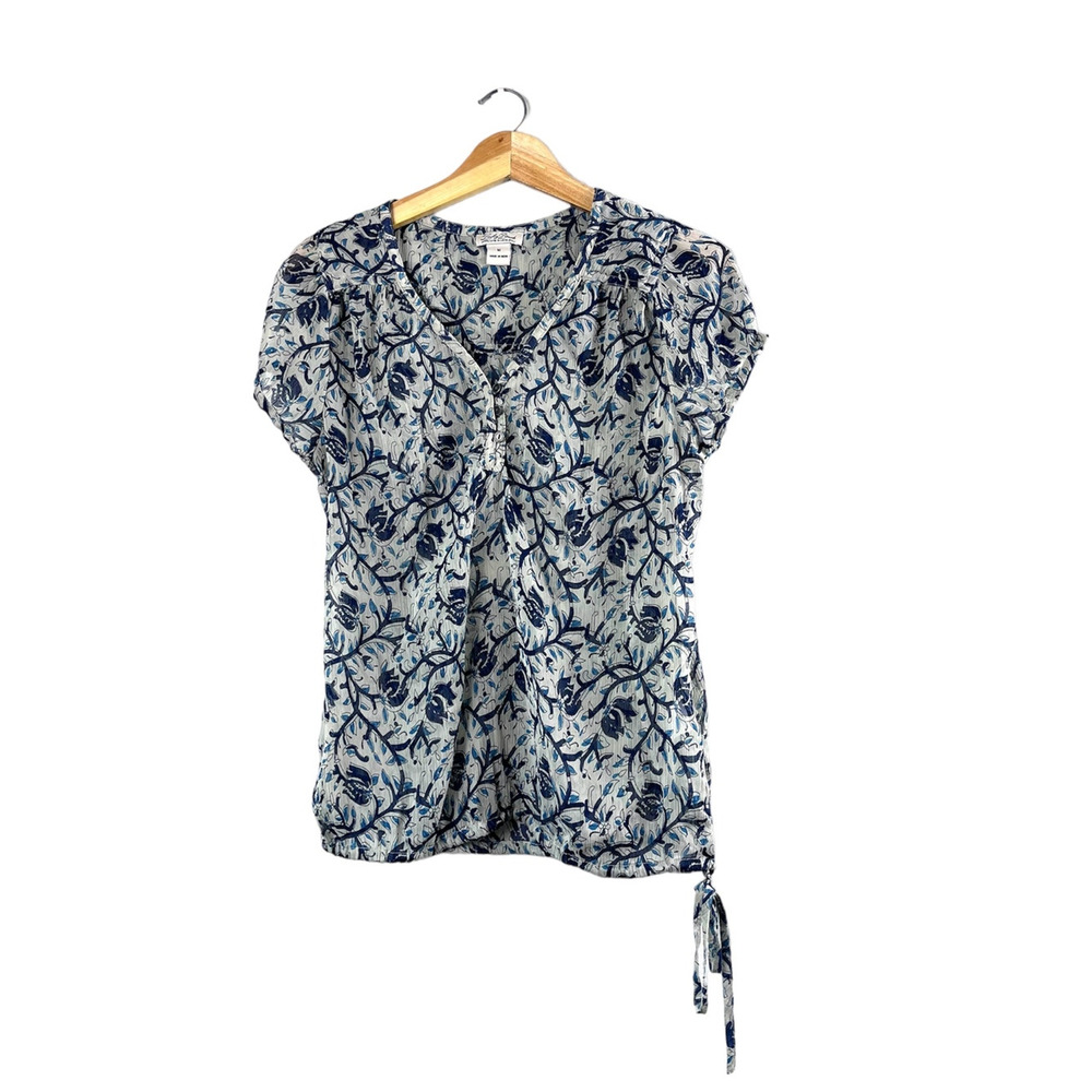 Women's Sheer Floral Lucky Brand Tie Side Blouse M
